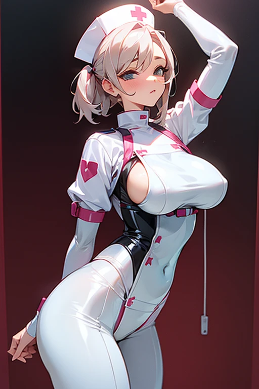 1girl, Breasts, White latex nurse outfit