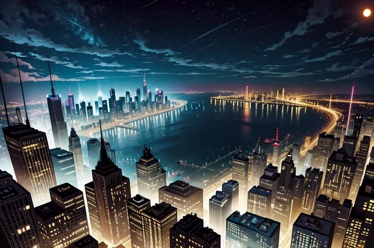 view of gotham city, midnight