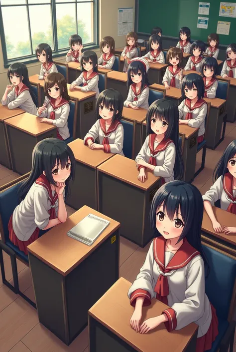 Japanese classroom full with girls
