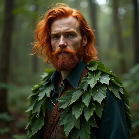 Red-haired man with clothes made of swamp leaves 