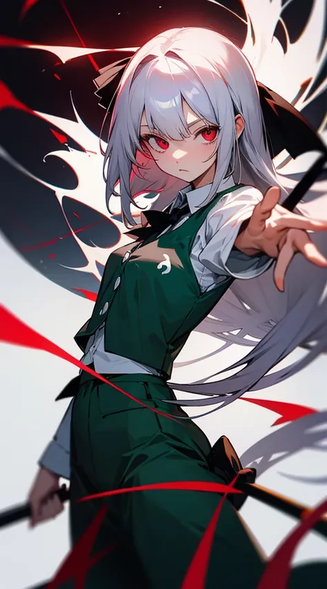 Highest quality　I have long hair　Gray Hair　Konpaku Youmu　Red eyes　I dont have anything　Odd Eye　One person　