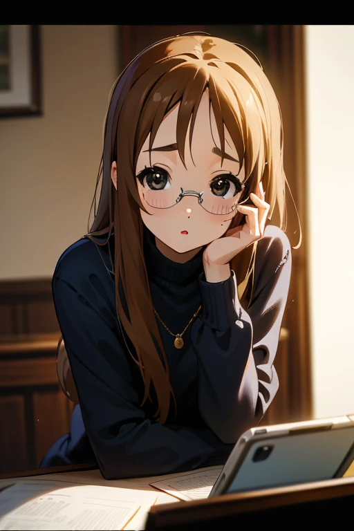 masterpiece,need,great beauty，intellectual，mature，k-on,silver frame glasses，very beautiful,world masterpiece theatre,ultra-fine,...