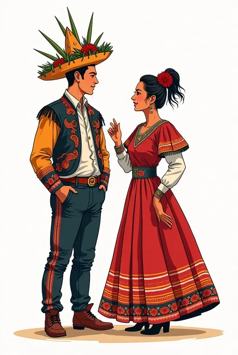 Morenada costume for man and woman simple drawing