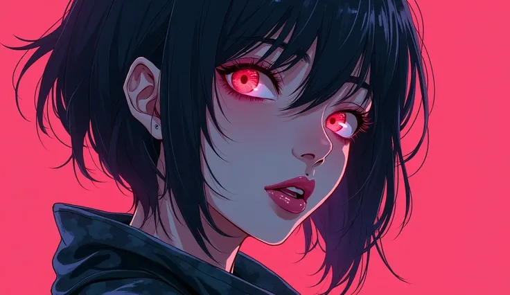 Cyberpunk anime manga with sexy adult female face, sexy hairstyles, sexy lips biting lip, hot sexy lips