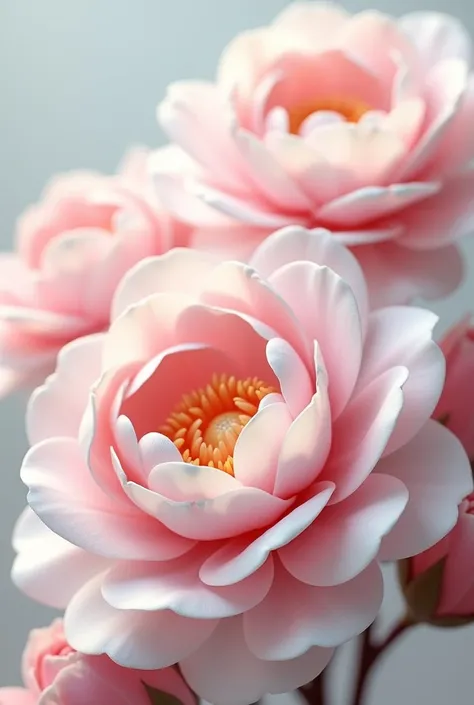 Floral Design   Delicate and Exquisite(nobody)   Three Miyajima Camellia flowers with buds, close-up