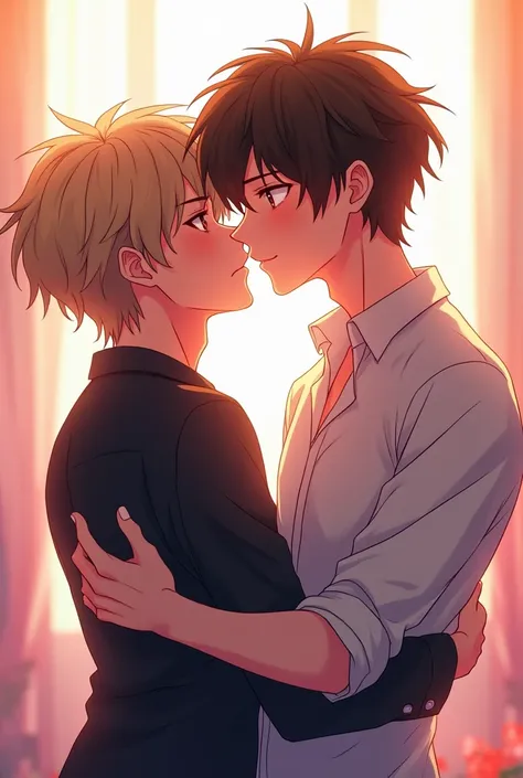 Poster featuring two adult male anime characters with short hair kissing