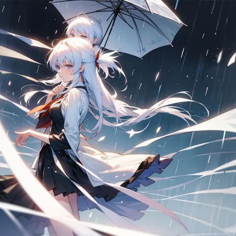 Angel beats, Tachibana Kanade, White hair, Rain