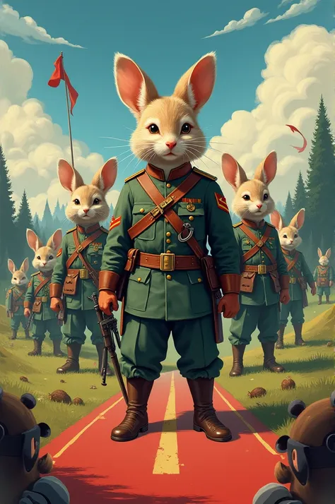 Create a recruitment propaganda poster for the Chinchilla Army against the Squirrels, In a style similar to Allied propaganda during World War II