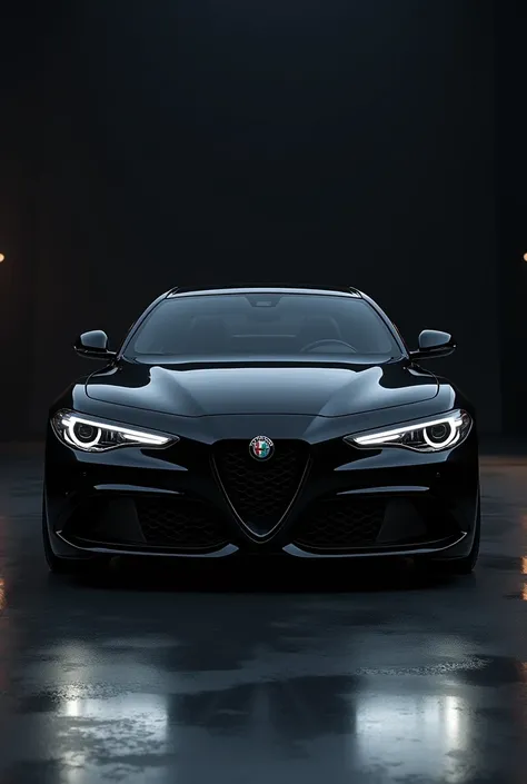 Dimensions 1242x2688 pixels，Alfa Romeo sports car，Black cool，Handsome。Telephoto，panoramic，Ultra HD background with a high-end dark aesthetic，4K 8K resolution，webp