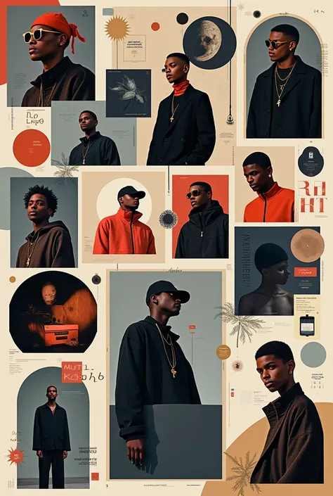 you can generate a moodboard of music in general it can be album covers, Artists, instruments etc.. that is something of cool tones and that has the color palette, that it looks neat and elegant but at the same time something under rap and hip hop style 