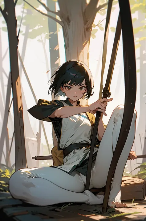 Best image quality, threaten, Holding a spear, primitive, Spread your legs, Primary forest, White underwear, woman, Black Hair, Short Hair