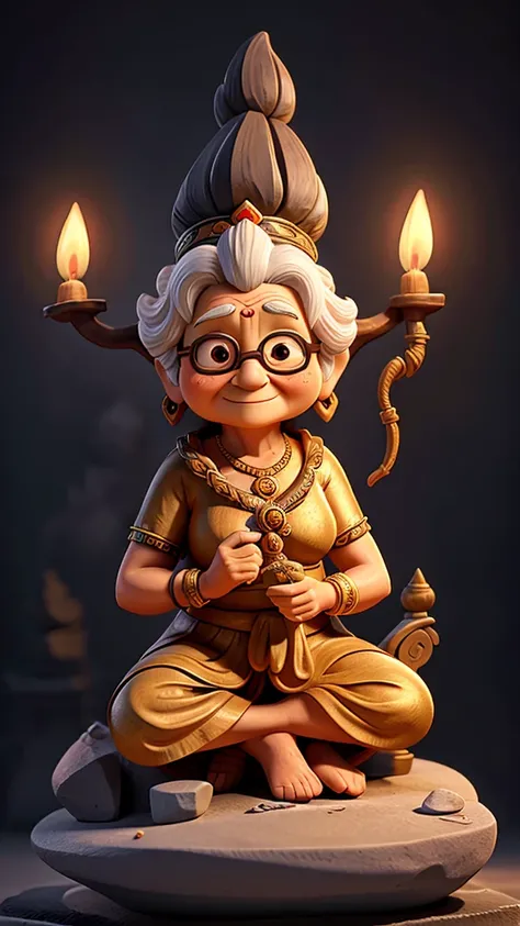 Old woman making hindu god shiv statue from stone and cly