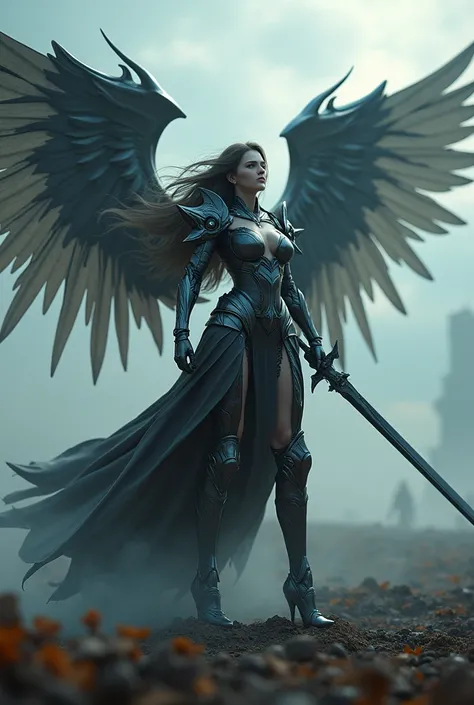 archangel master lucifer,war effect,REAL - style image of a woman with a dark sword in a field, cyberpunk art inspired by Leng Mei, cgsociety contest winner, fantasy art, beautiful Mistresses angel girl, angel knight girl, as a mystical valkyrie, battle an...