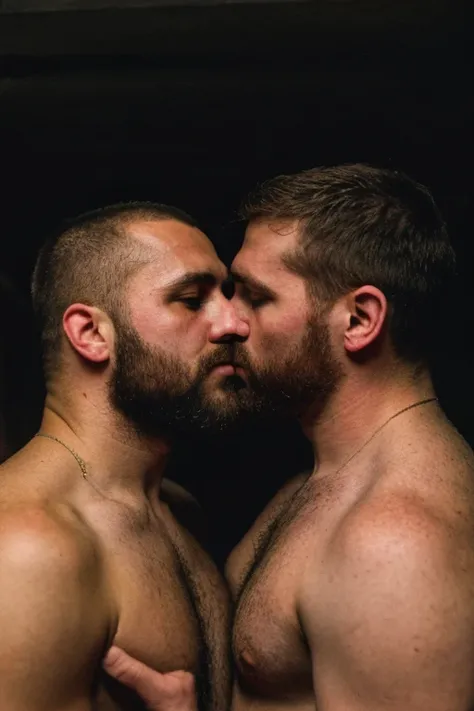 forbidden love, masterpiece, best quality, 2boys, beards, chavs, rough, dirty, Mancunian, mean, bullies, druggies, skinheads, in the neighbourhood, , soft kiss , realistic, dramatic lighting, atmospheric, intricate detail, , hairy manly macho disgusting po...