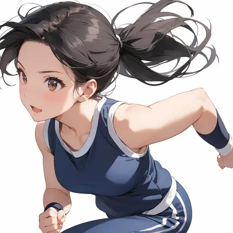 schoolgirl、Black Hair、Gym suit、running、No background