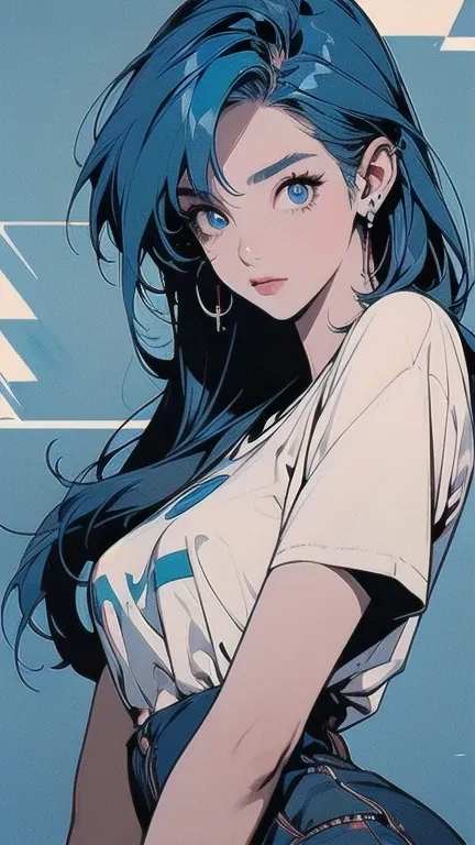 Trigun、people、Beautiful woman、Movie Posters、Upper Body、Model pose、mysterious、Small breasts、Short sleeve、(((A detailed and complex drone)))、(((The perfect drone)))、(((Blue Hair Color)))、(((Many eyeballs)))