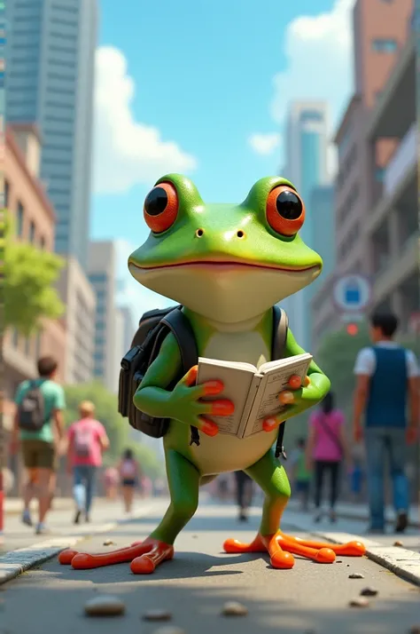 Animation of a frog working as a journalist