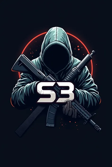 Create a logo for my Call of Duty Warzone clan called S3 that looks professional, dark, but with a little color, that contains a ghost and weapons but still looks professional, that has a space background the colors not so striking, the ghost and the weapo...