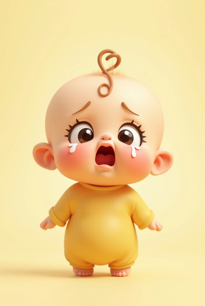 An animated crying baby in pastel colors, with the main color being yellow.
 