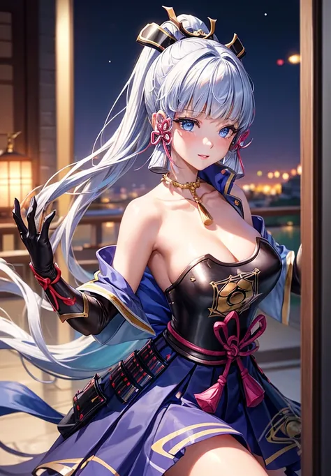 ((masterpiece)),(bestquality),((ultra-detailed)), ((beautiful detailed sky)), ((cinematic lighting)), depth of field, (dynamic angle),detailed lighting,((beautiful detailed eyes)), (night sky view), red lip, eyeshadow,large breast, cleavage, ((wearing tiny...