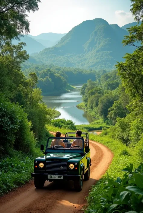 Create a tour package brochure with a couple on honeymoon in a jeep safari
, write Kerala Tour packages, book now