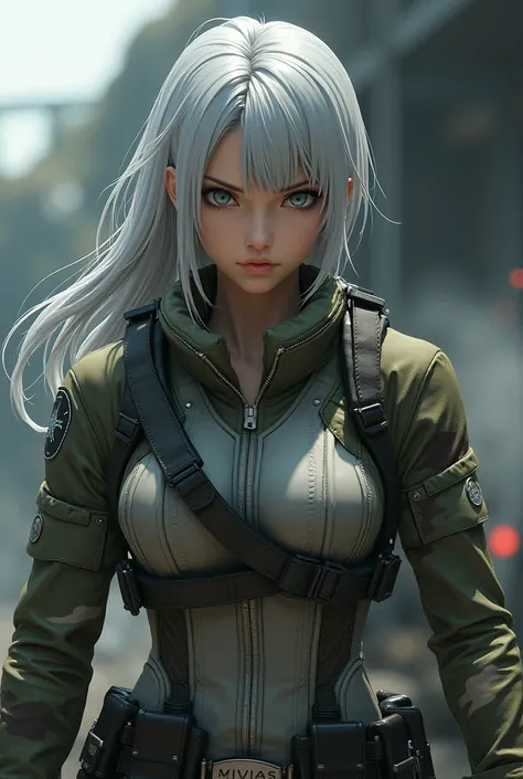 Silver-haired female pilot、Combat uniform is camouflage、Character like the one in Attack on Titan