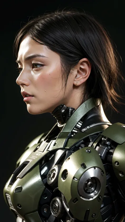 Textured skin, Very detailed, Attention to detail, high quality, 最high quality, High resolution, 1080P, hard disk, beautiful,(War Machine),beautifulサイボーグ女性,Mecha Cyborg Girl,BATTLE MODE,Girl with a mechanical body　Black Hair　Short Hair Boyish　Dark green ar...