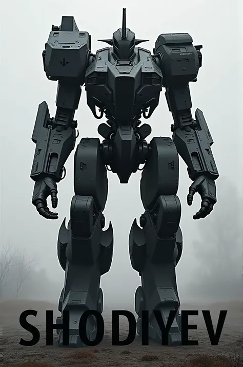 The name of Afruz Shodiyev should be written in black printed letters in front of the black combat robot