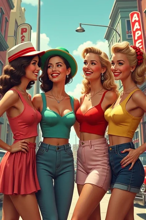 Creates a group of 4 girls in the 1950s