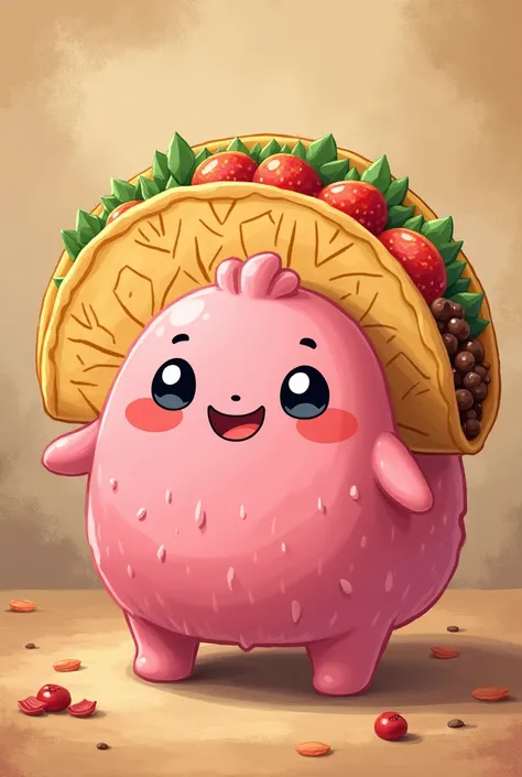 Pink taco mascot with anime-style tortilla 