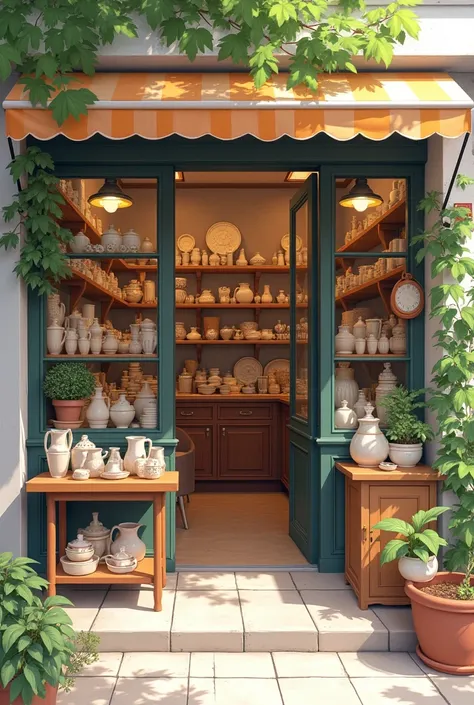 I want a store that sells small ceramics and is well decorated, I want to see more of that store,I want to see from another perspective from the outside that the store is wider on the sides, that the store is single-story