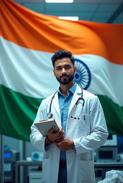 Make a pic of radiologist with india flag