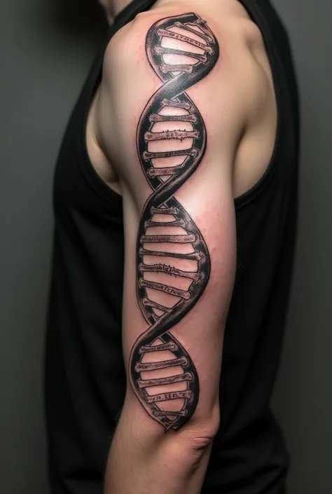 tattoo left arm band with dna strand and text for men