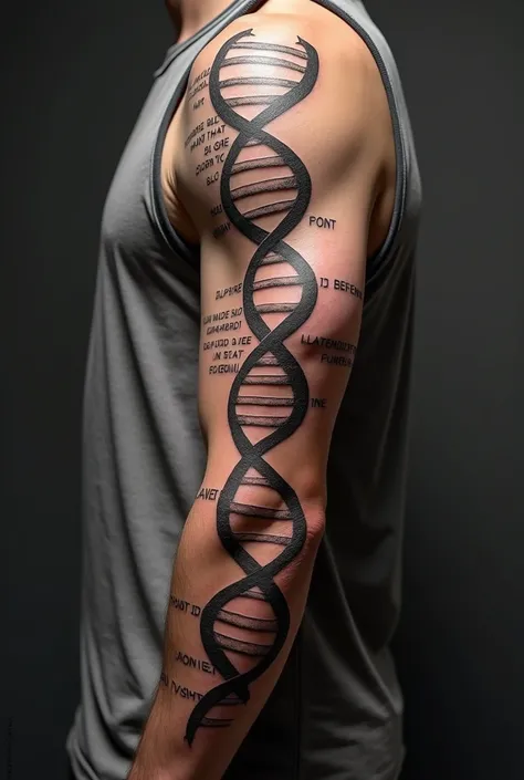 tattoo left arm band with dna strand and text for men