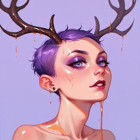 score_9, score_8_up, score_7_up, score_6_up, bg4, fierce Jackalope, antlers, short hair. purple black and fuchsia, oil