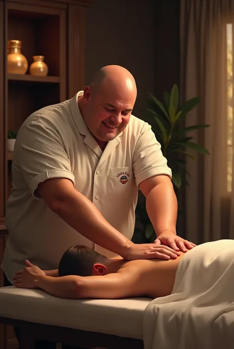 Fat and bald male masseur 