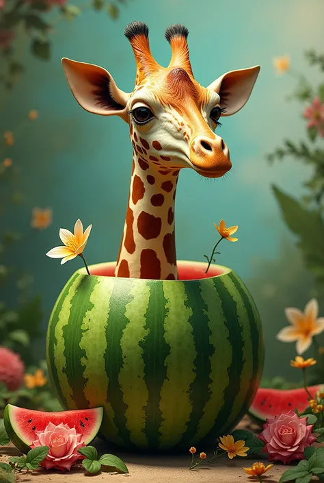 Watermelon with a giraffe face