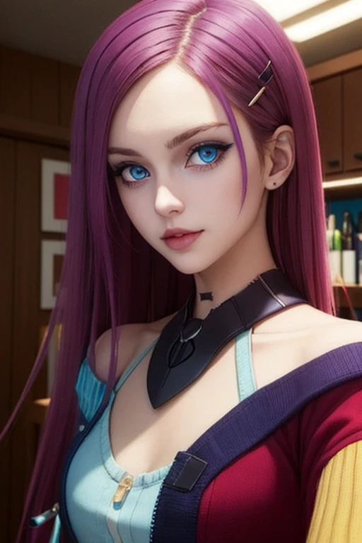 (best quality:1.1), (masterpiece:1.4), ange_synduality_noir, purple hair, Red eyes, Long Straight hair, hair ornament, hairclip , 1girl, solo, ange_synduality_noir, Red hair, Blue eyes, long hair, hair ornament,