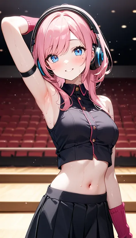 (1 girl),(Best Picture Quality, 8K, Masterpiece:1.3), (high school student:1.5), ((pink lob hair:1.3)), (flipped hair),((swept bangs)), (cute eyes, pupil black, iris skyblue, youthful face), (mole under right eye), (standard weight), (small breasts), (glis...