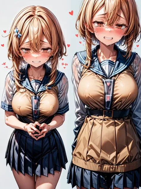 (Girl:1.2)、(schoolgirl)、Pleated skirt、blush、Very detailed、High resolution、4K、masterpiece、High resolution、(tears:1.8)、(Clothes are see-through:1.2)、(heart:1.3)、(rape)、(Grin:1.3)、(Half-close your eyes:1.6)、(Top view:1.8)