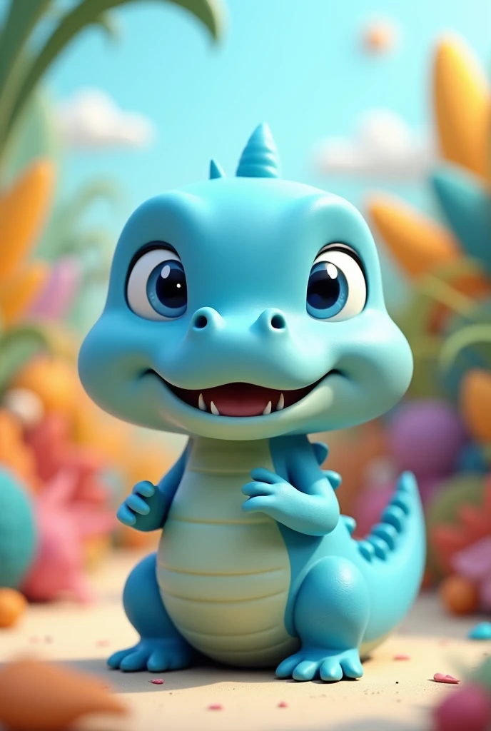 Cute blue 3D cartoon crocodile character