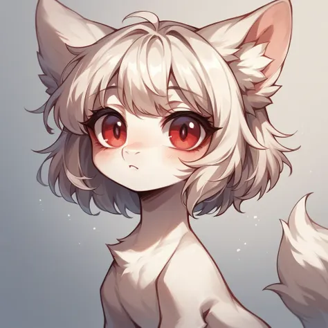 pony, white short hair, red eyes, fox ears