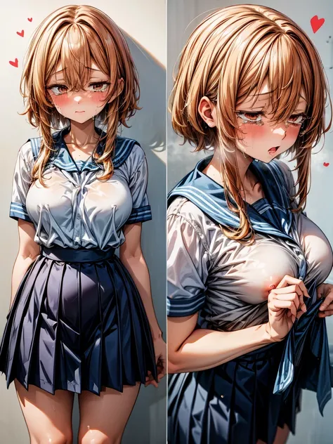 (NSFW)、(Girl:1.2)、(schoolgirl)、Pleated skirt、blush、Very detailed、High resolution、4K、masterpiece、High resolution、(tears:1.8)、(Clothes are see-through:1.2)、(heart:1.3)、(rape)、(despair:1.3)、(Half-close your eyes:1.6)、(Top view:1.8)、(A scene from an adult mang...