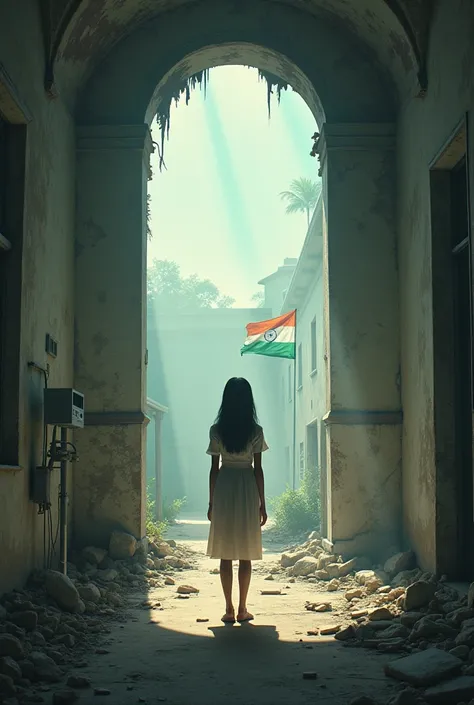 A alone girl in a demolished hospital on 🇮🇳 15 August of independence day