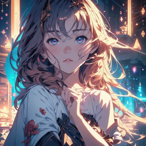 1girl,Super detailedな顔、Delicate hair、Masterpieces of art、(((Perfect Anatomy、Highest quality、Masterpiece、Official Art、Super detailed、Delicate lines、Dynamic composition、X Composition、S composition、Triangular composition、Square Composition)))、Dark fantasy her...