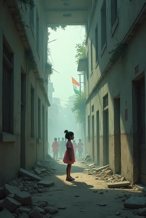 Painting of a alone girl in a demolished hospital on 🇮🇳 independence day