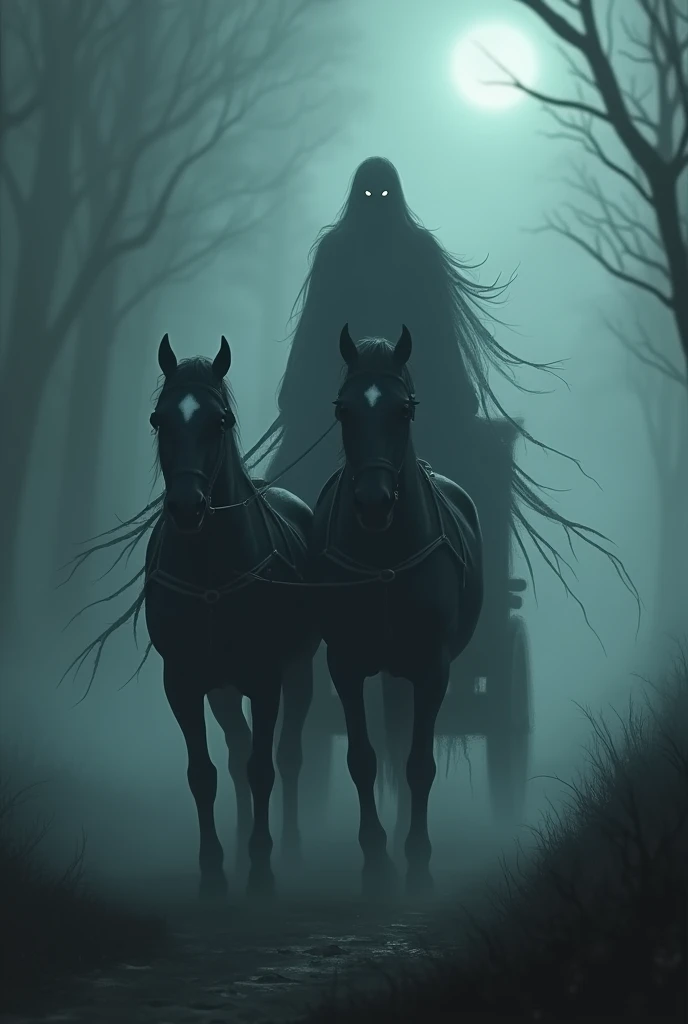 Mysterious black horse-drawn vehicle spectral is 