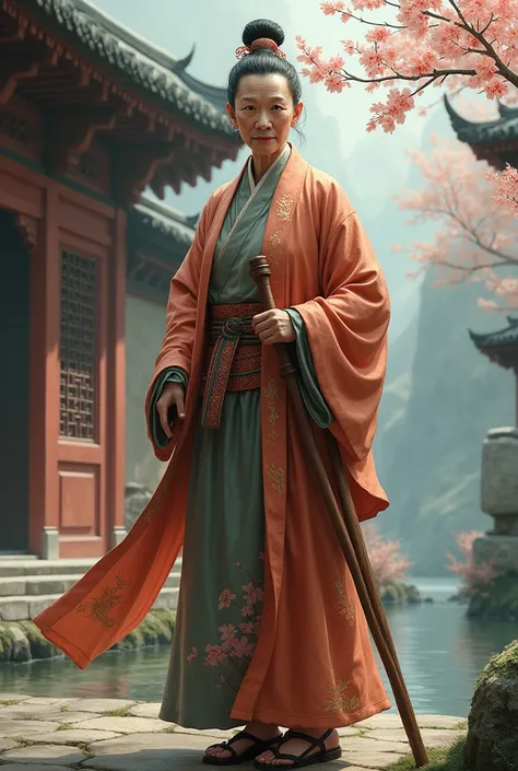 80 years old，Beautiful woman，Female master，Tang Dynasty，Martial arts，crutch