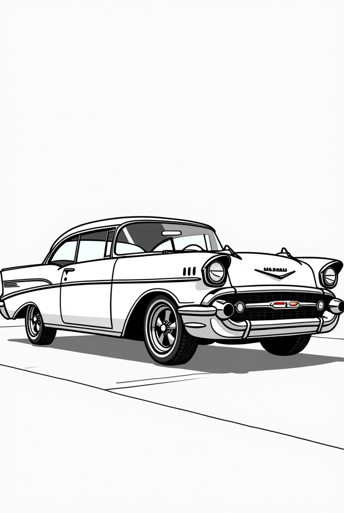 Give me a vector art coloring book photo of a American style car,no grayscale,no color, full details but the design is simple no darkened areas