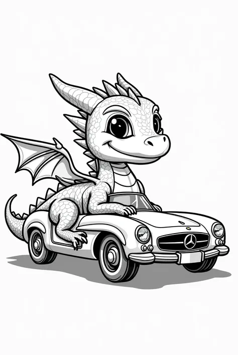 Give me a vector art coloring book photo of a dragon car no grayscale no color full details but the design is simple no darkened areas